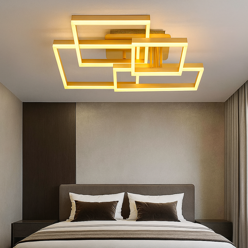 Lustra LED 184W Straight Angles Gold Telecomanda Echivalent 800W AURIE / SQUARE DESIGN / 70CM Lighting Fixtures