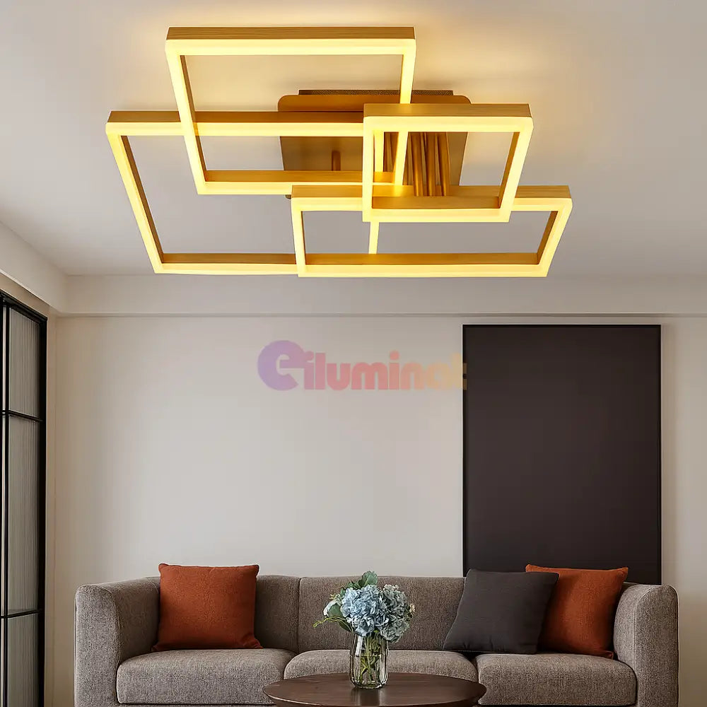Lustra LED 184W Straight Angles Gold Telecomanda Echivalent 800W AURIE / SQUARE DESIGN / 70CM Lighting Fixtures