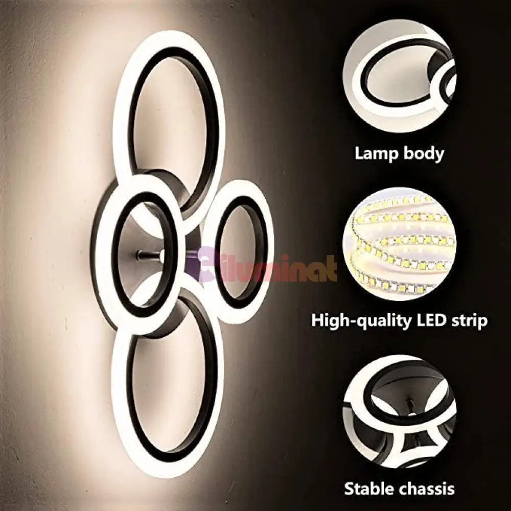 Lustra Led 2 + 2 Circle Black Echivalent 400W Telecomanda Lighting Fixtures