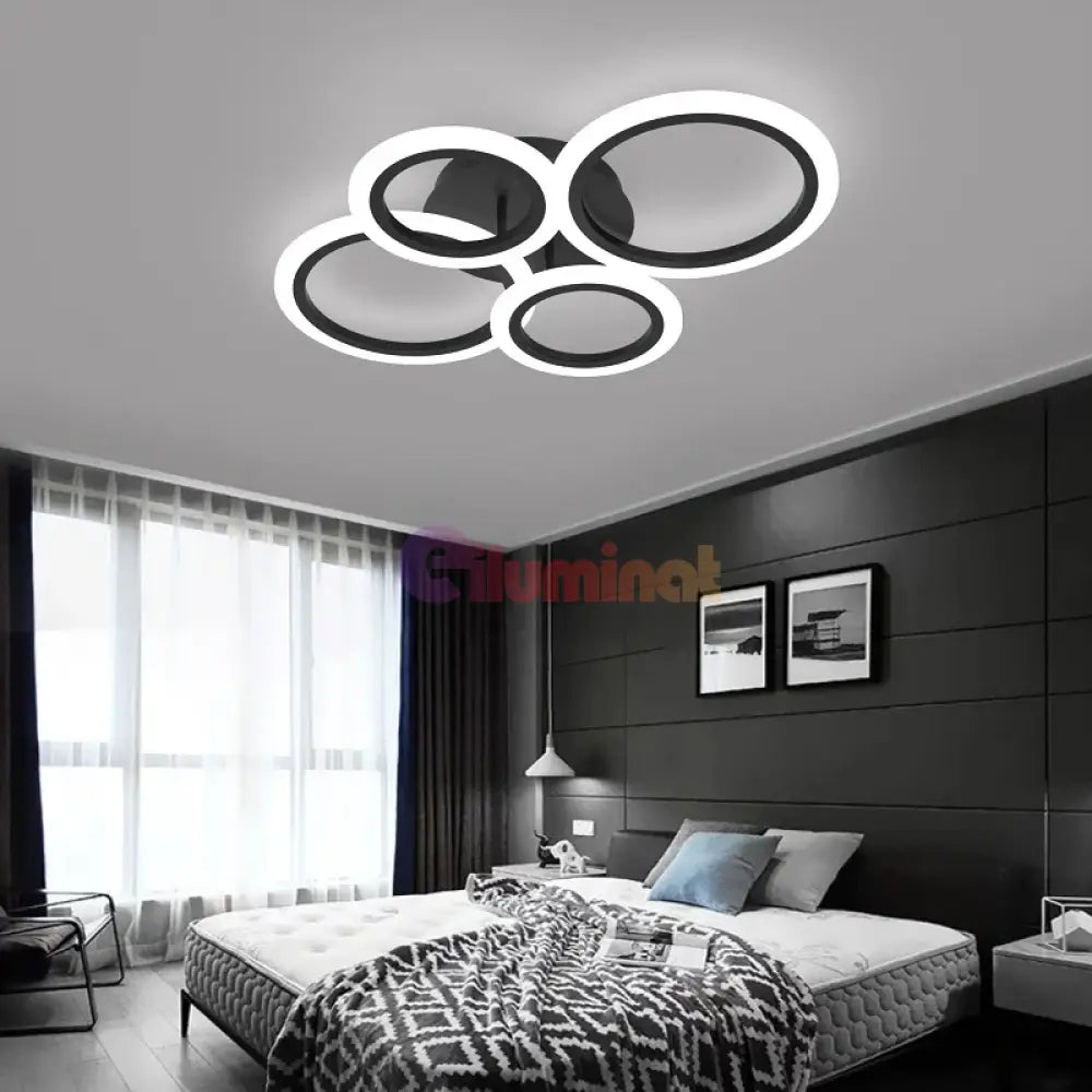 Lustra Led 2 + 2 Circle Black Echivalent 400W Telecomanda Lighting Fixtures