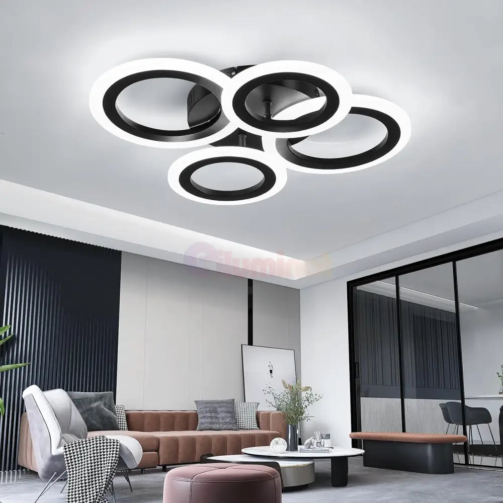Lustra Led 2 + 2 Circle Black Echivalent 400W Telecomanda Lighting Fixtures