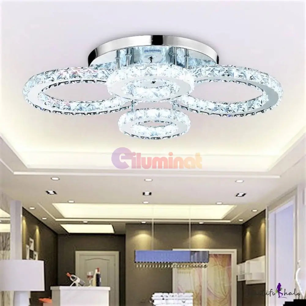 Lustra Led 125W 2 + 2 Circle Cristal Telecomanda Chandeliers Crystal