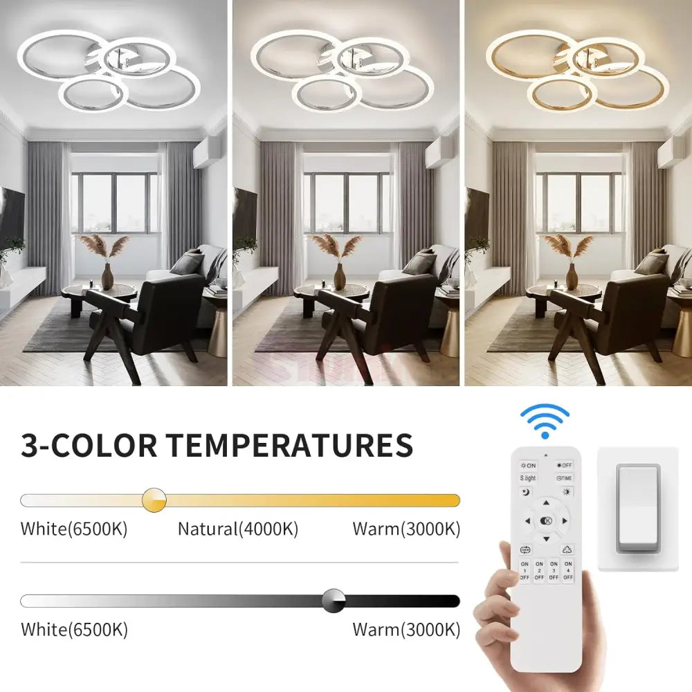 Lustra Led 2 + 2 Circle Chrome Echivalent 400W Telecomanda Lighting Fixtures