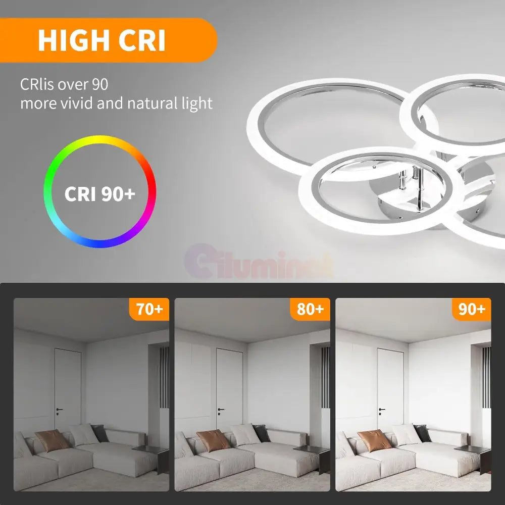 Lustra Led 2 + 2 Circle Chrome Echivalent 400W Telecomanda Lighting Fixtures