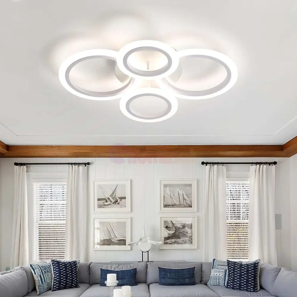 Lustra Led 2 + 2 Circle Design Alb Echivalent 400W Telecomanda Lighting Fixtures