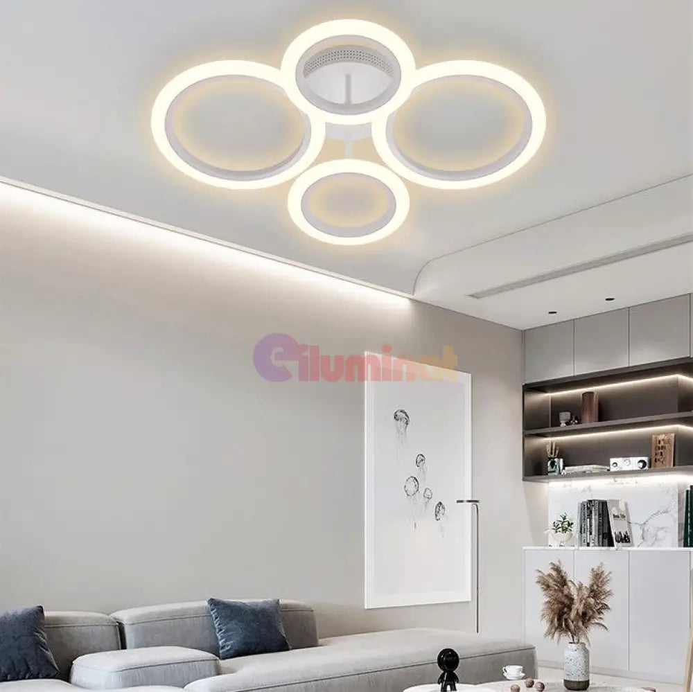 Lustra Led 2 + 2 Circle Design Alb Echivalent 400W Telecomanda Lighting Fixtures