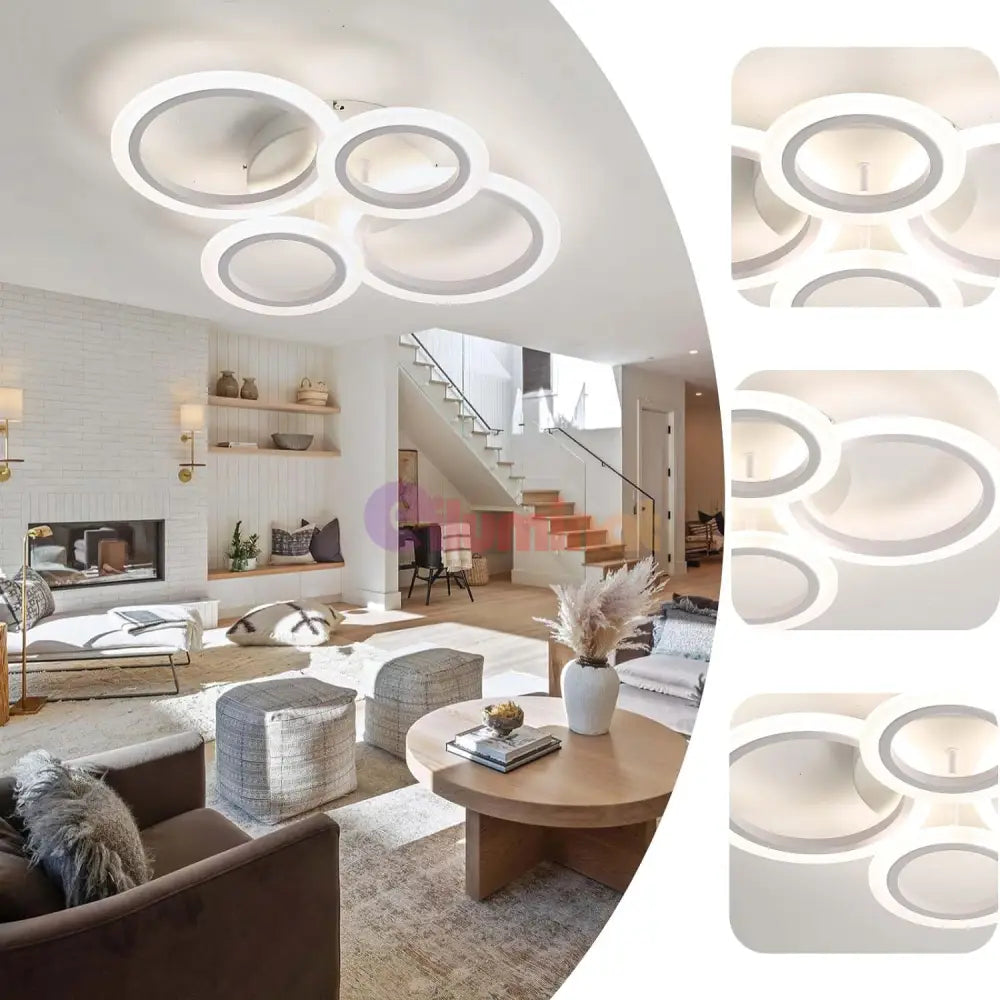 Lustra Led 2 + 2 Circle Design Alb Echivalent 400W Telecomanda Lighting Fixtures