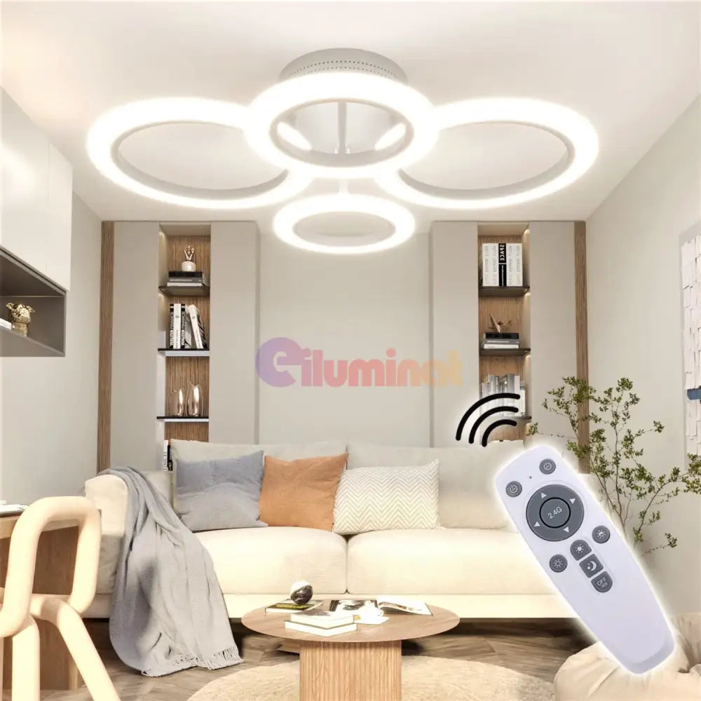 Lustra Led 2 + 2 Circle Design Alb Echivalent 400W Telecomanda Lighting Fixtures