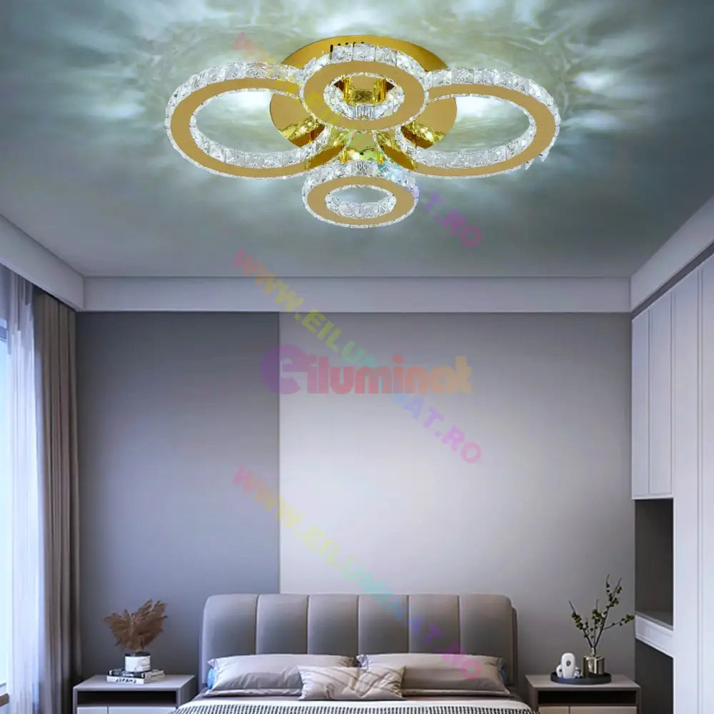 Lustra Led 2 + 2 Circle Gold Cristal Telecomanda Echivalent 400W Chandeliers Crystal