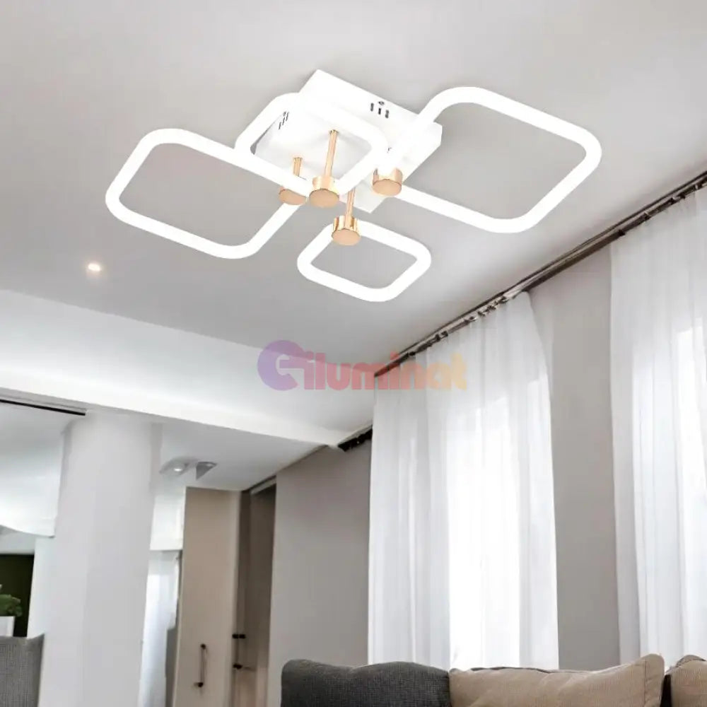 Lustra LED 2 + 2 DIAMOND Alb + Auriu Echivalent 400W Telecomanda ALB + AURIU / 70CM / DIAMOND DESIGN Lighting Fixtures