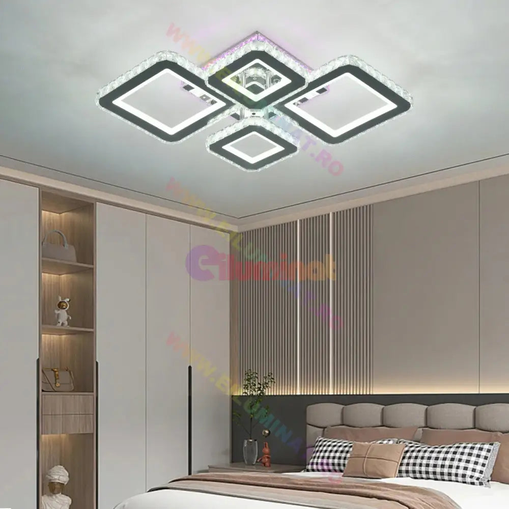 Lustra Led 2 + 2 Diamond Rgb Chrome Cristal Echivalent 400W Lighting Fixtures