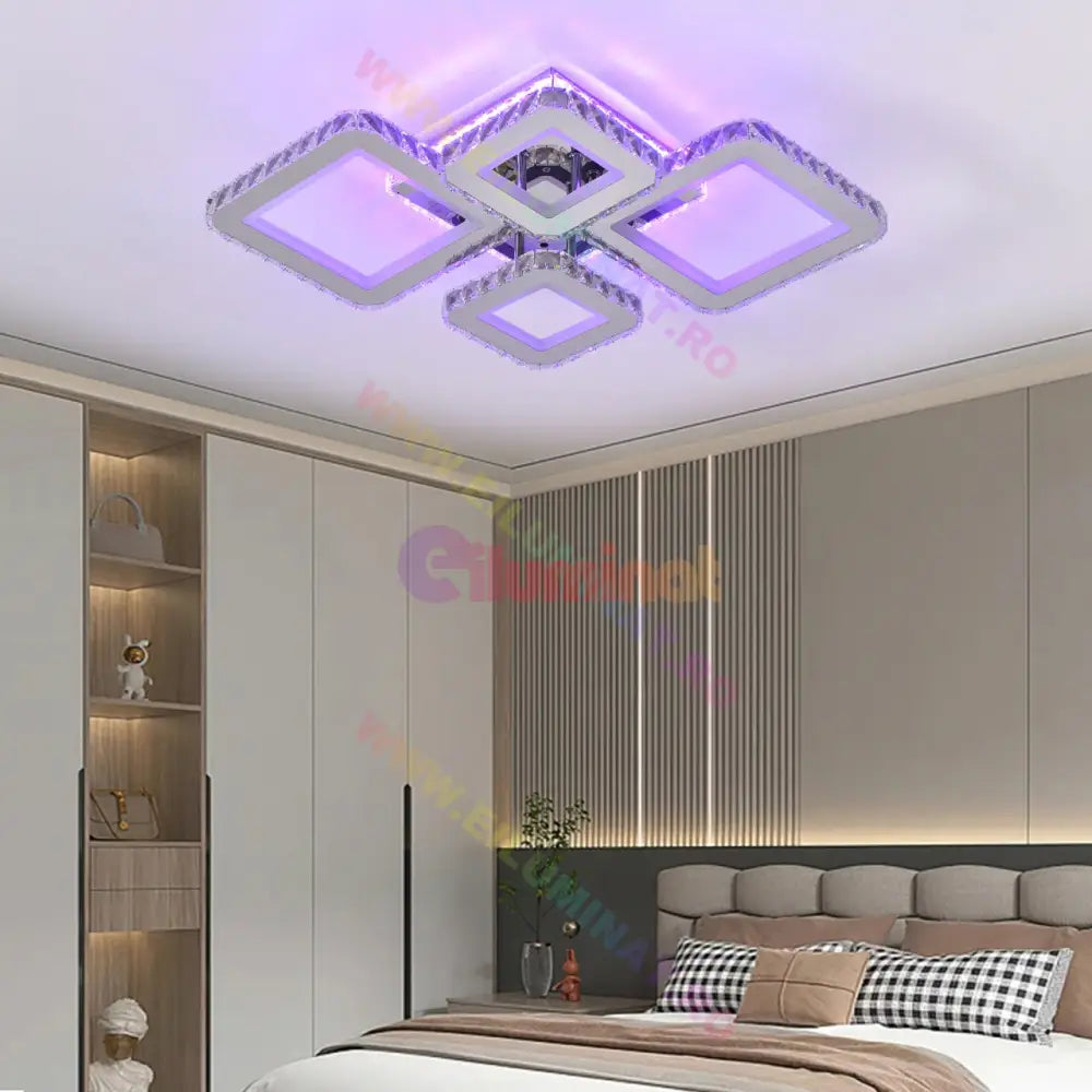 Lustra Led 2 + 2 Diamond Rgb Chrome Cristal Echivalent 400W Lighting Fixtures