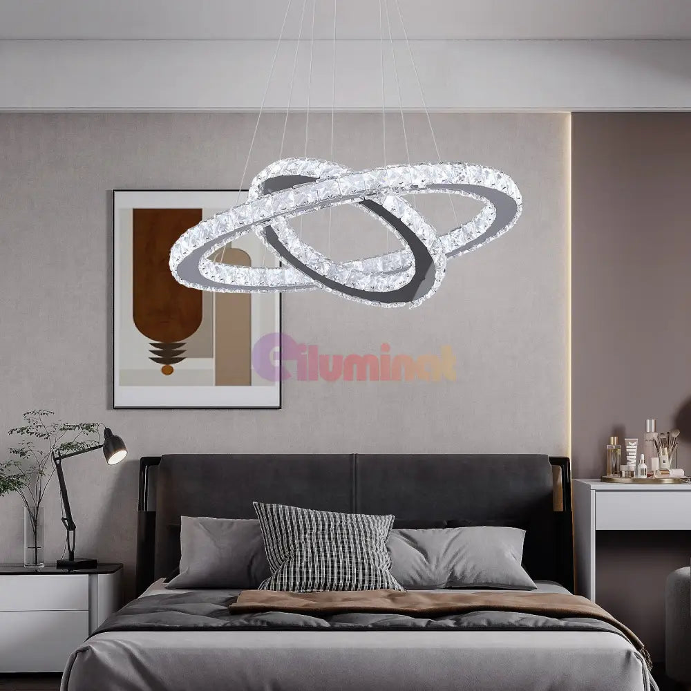 Lustra Led 96W Cristal Slim 2 Segmente Telecomanda Ceiling Light Fixtures