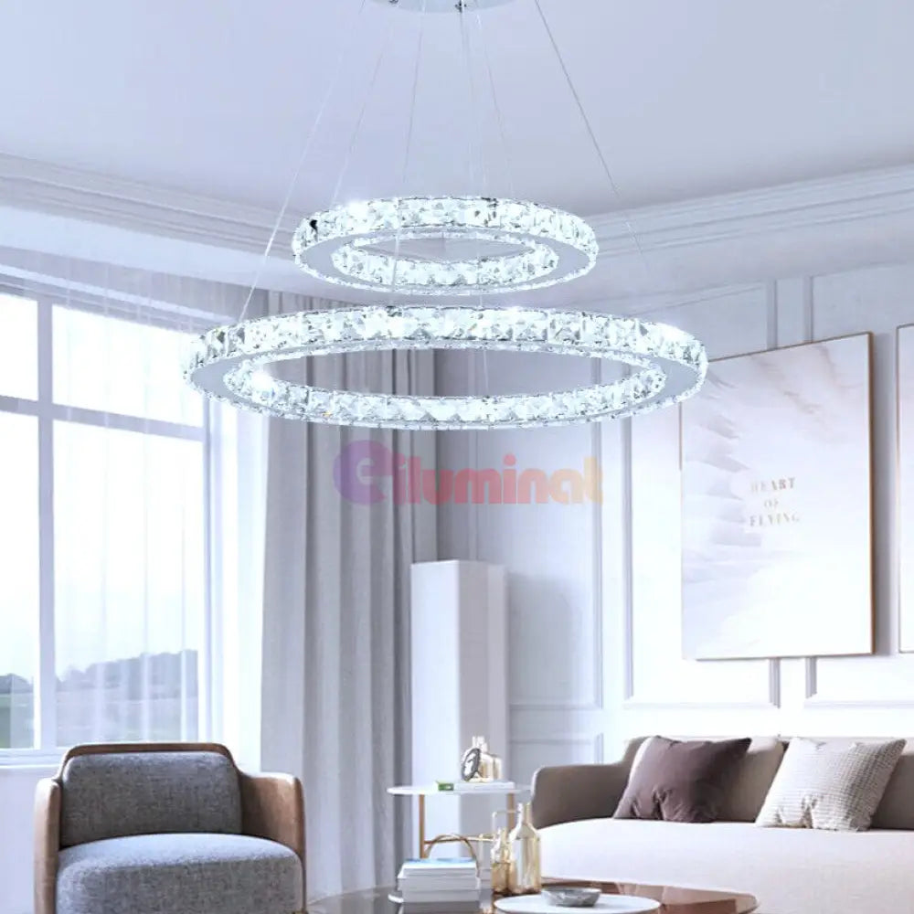 Lustra Led 96W Cristal Slim 2 Segmente Telecomanda Ceiling Light Fixtures