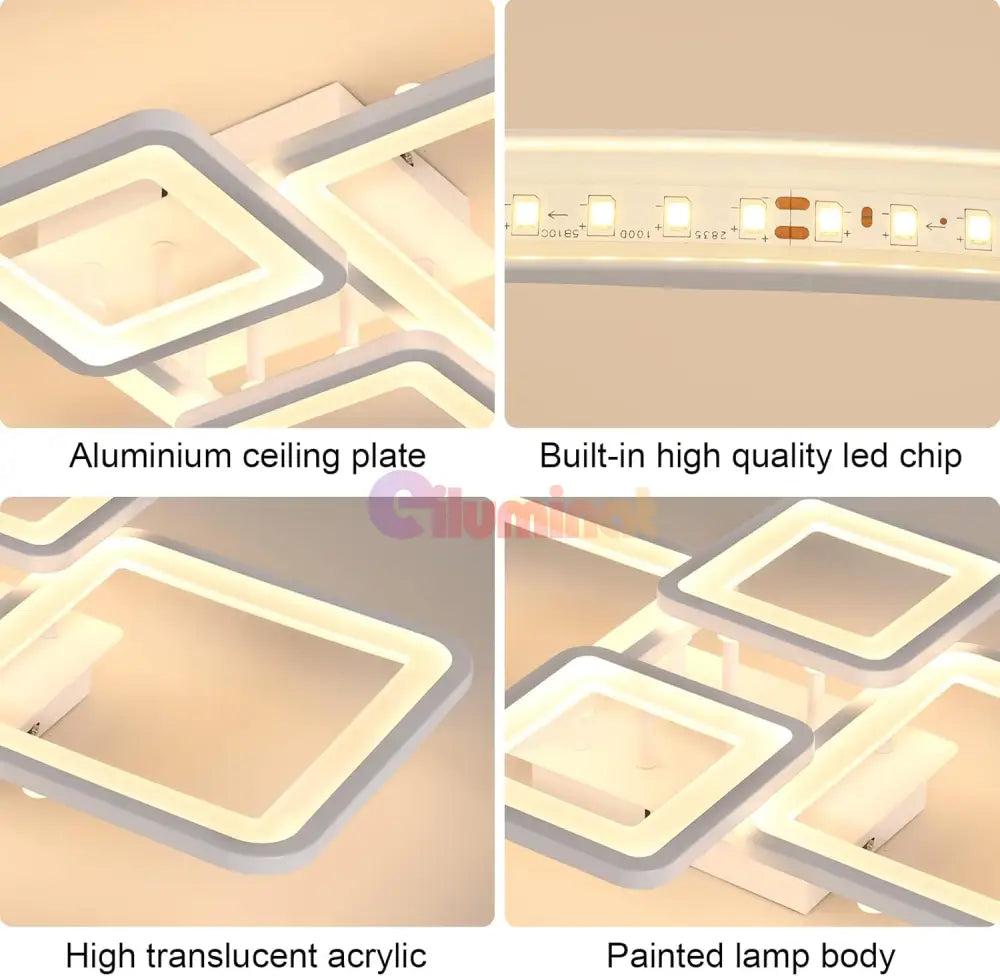 Lustra Led 2 + 2 Square Alb Echivalent 500W Telecomanda Lighting Fixtures