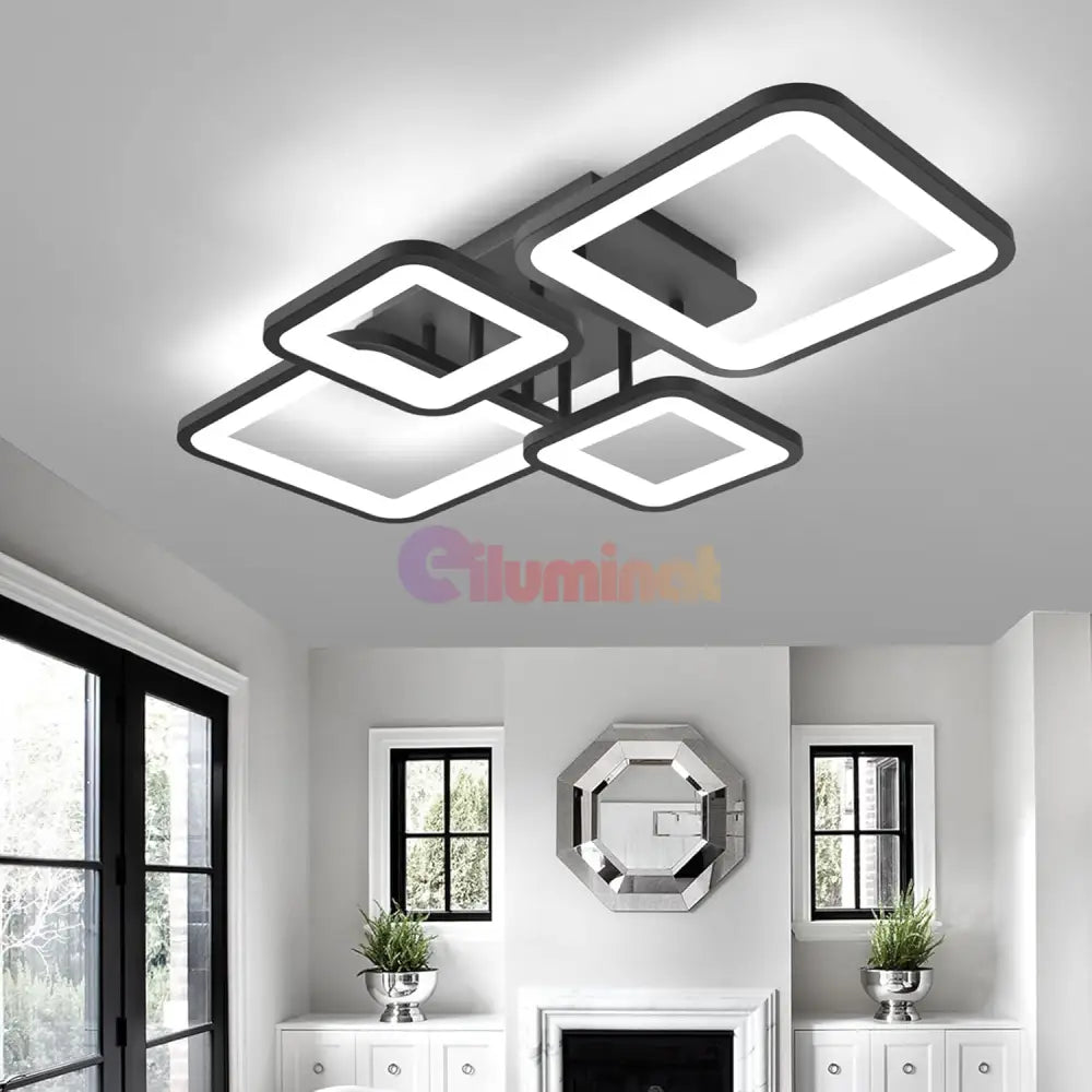 Lustra Led 2 + 2 Square Black Telecomanda Echivalent 500W Lighting Fixtures