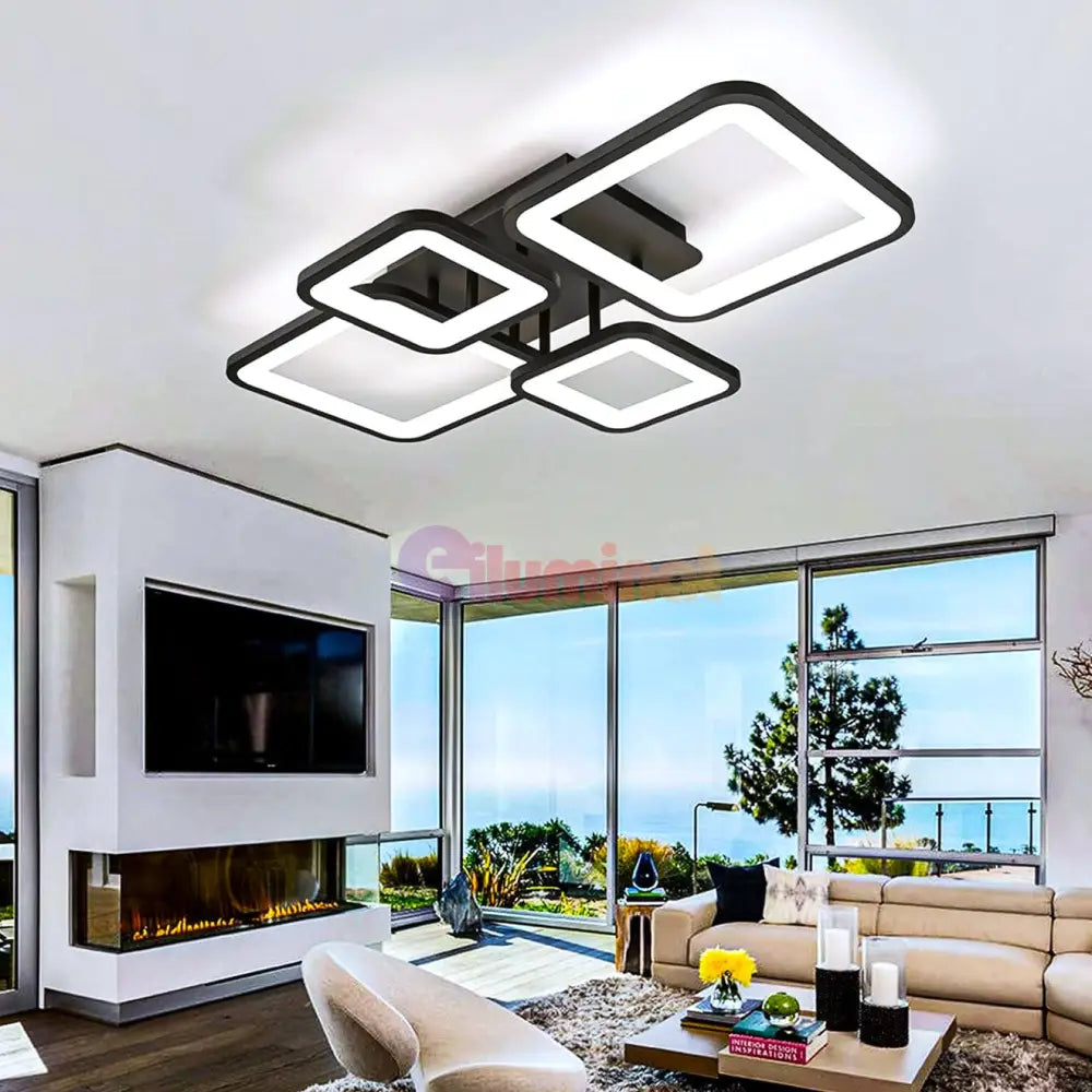 Lustra Led 2 + 2 Square Black Telecomanda Echivalent 500W Lighting Fixtures