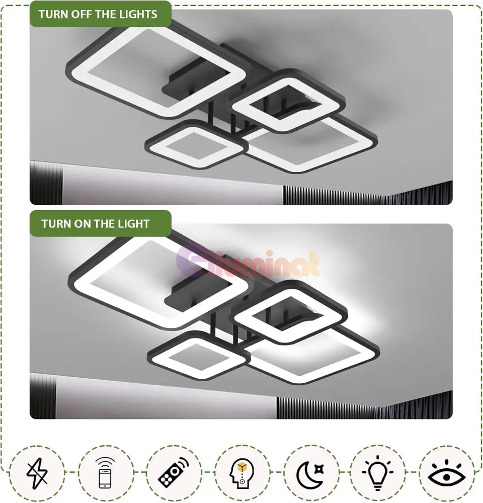 Lustra Led 2 + 2 Square Black Telecomanda Echivalent 500W Lighting Fixtures