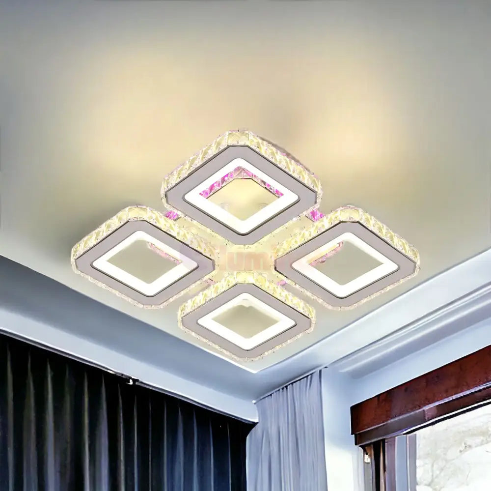 Lustra Led 2 + 2 Square Cristal Alba Rgb Echivalent 500W Lighting Fixtures