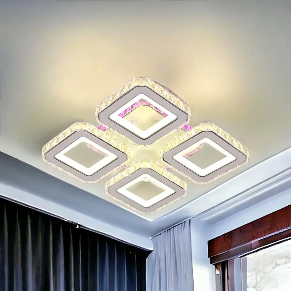 Lustra Led 2 + 2 Square Cristal Alba Rgb Echivalent 500W Lighting Fixtures