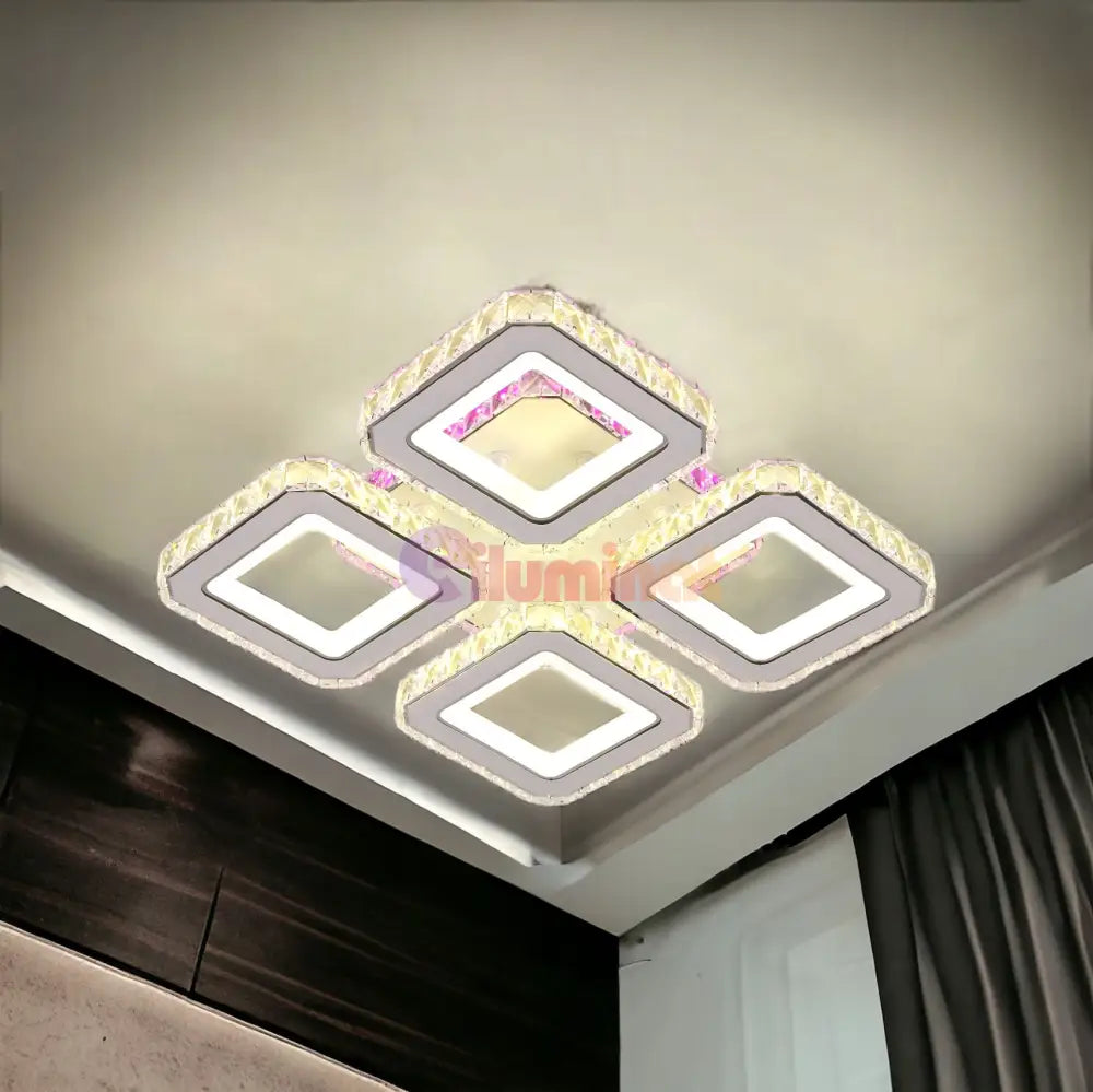 Lustra Led 2 + 2 Square Cristal Alba Rgb Echivalent 500W Lighting Fixtures