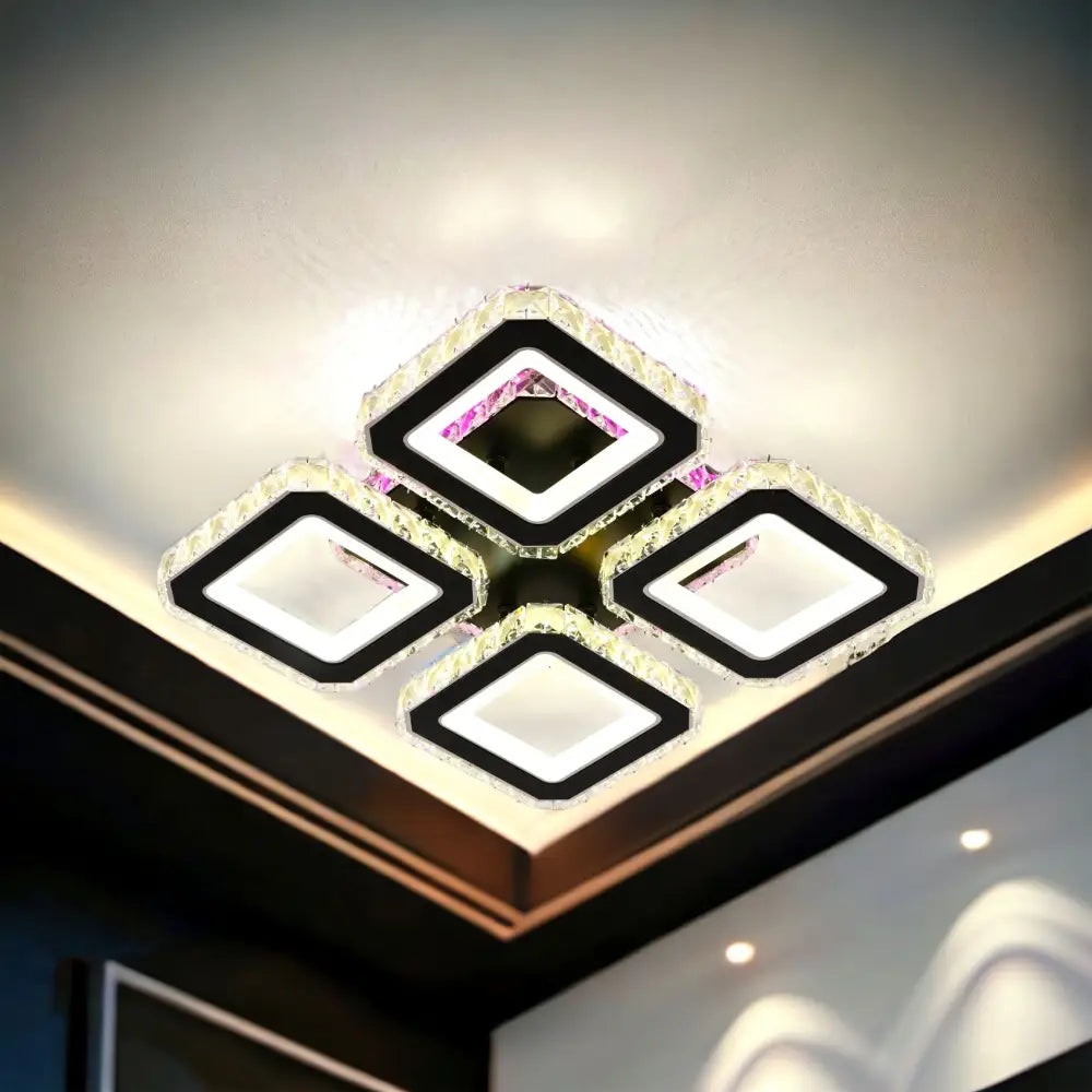 Lustra Led 2 + 2 Square Cristal Black Rgb Echivalent 500W Lighting Fixtures