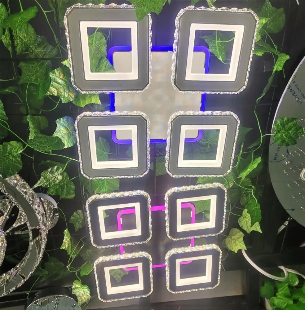 Lustra Led 2 + 2 Square Cristal Black Rgb Echivalent 500W Lighting Fixtures