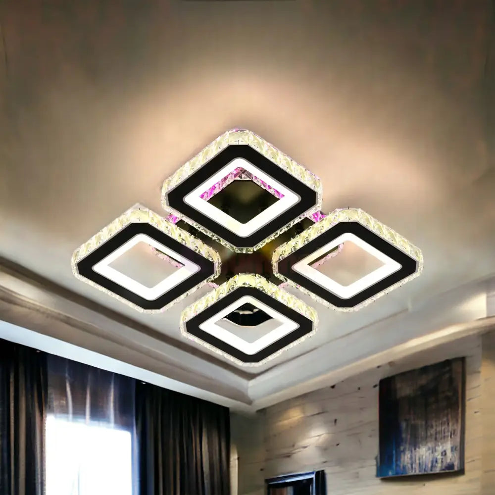 Lustra Led 2 + 2 Square Cristal Black Rgb Echivalent 500W Lighting Fixtures