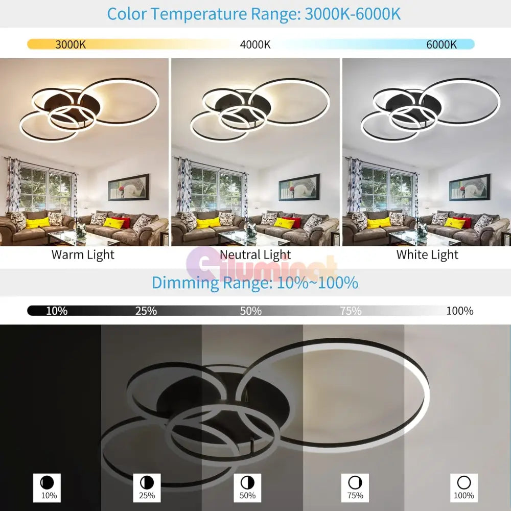 Lustra Led 234W Circle Black Luxury Echivalent 1200W Telecomanda Lighting Fixtures