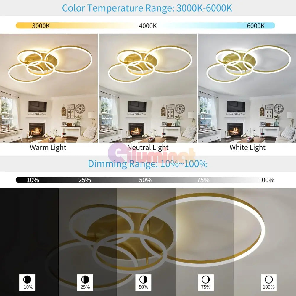 Lustra Led 234W Circle Gold Luxury Echivalent 1200W Telecomanda Lighting Fixtures