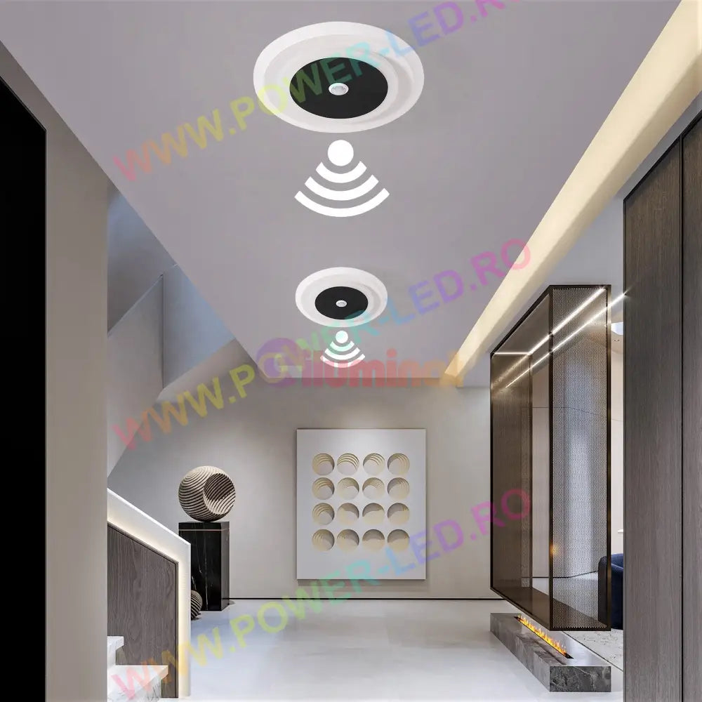 Lustra Led 24W Rotunda Neagra Cu Senzor Miscare Echivalent 150W Lighting Fixtures