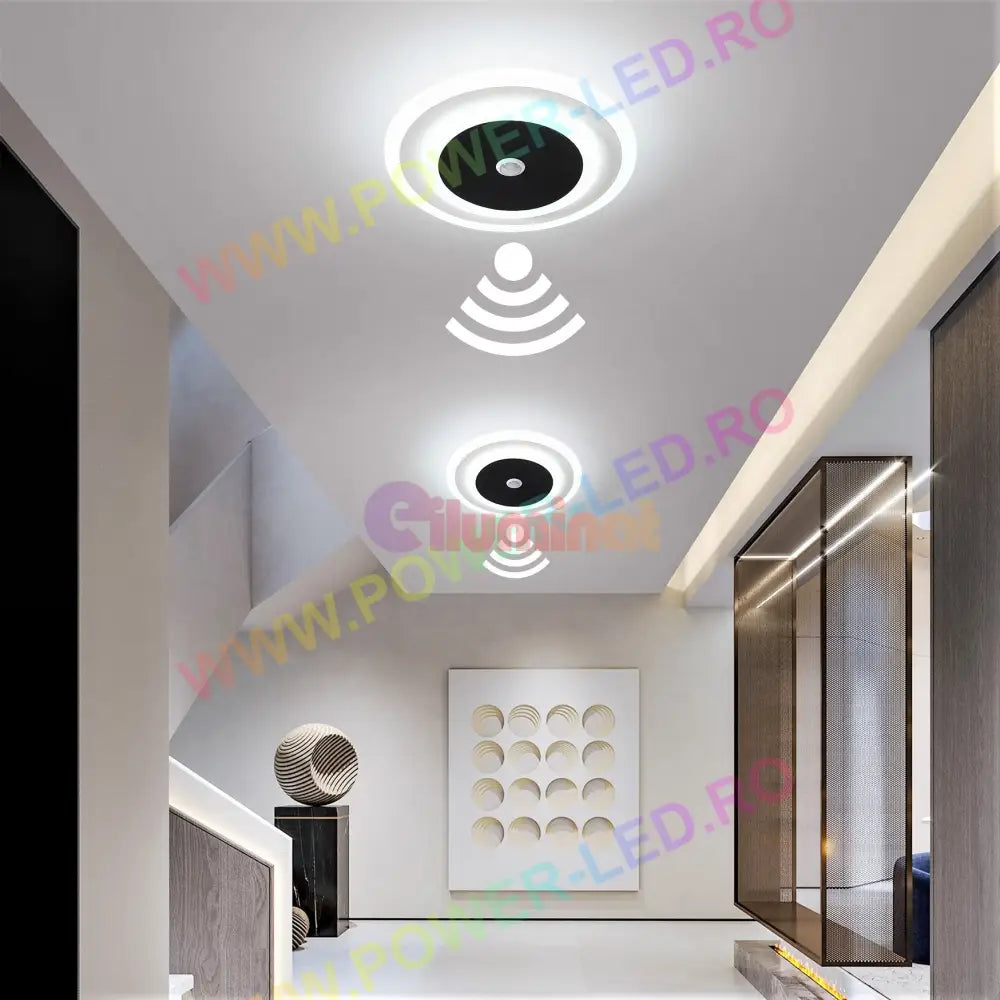 Lustra Led 24W Rotunda Neagra Cu Senzor Miscare Echivalent 150W Lighting Fixtures