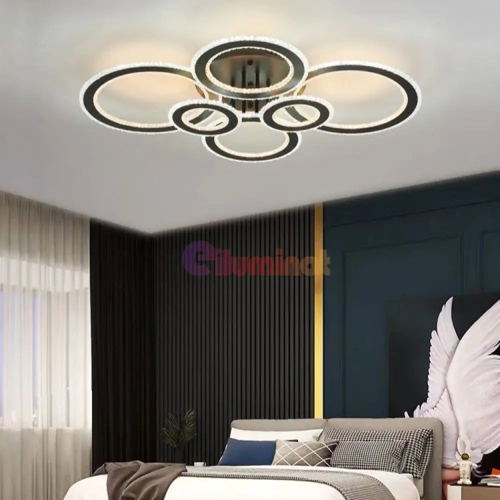 Lustra Led 250W M316-6 Design Telecomanda Echivalent 800W Neagra / Circle Design Lighting Fixtures