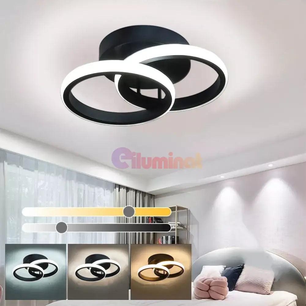 Lustra Led 28W Double Ring Negru Echivalent 150W Lighting Fixtures