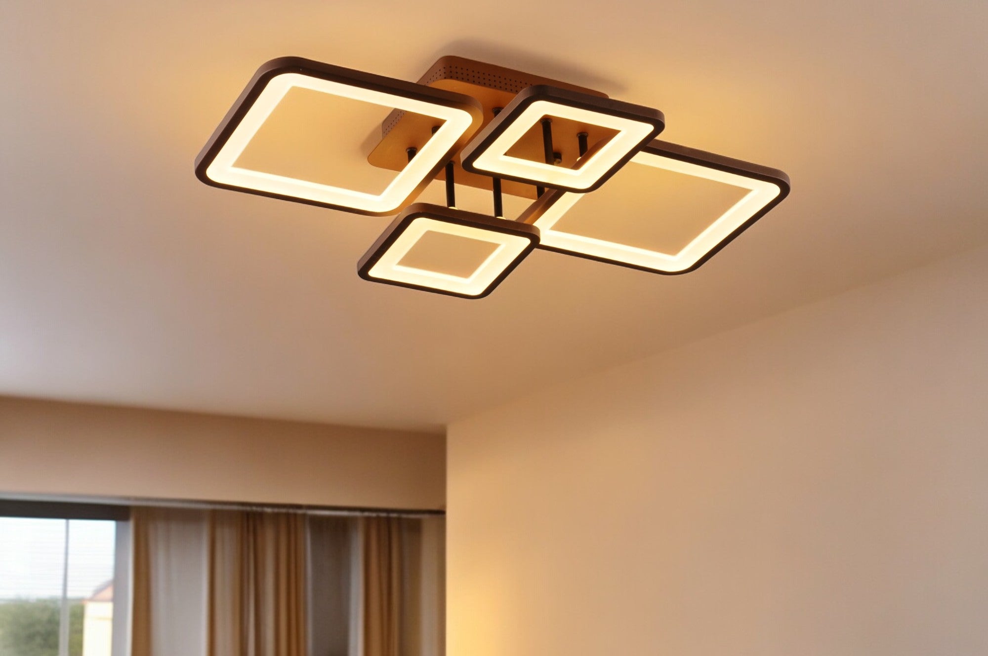 Lustra Led 2 + 2 Square Brown Telecomanda Echivalent 500W Lighting Fixtures