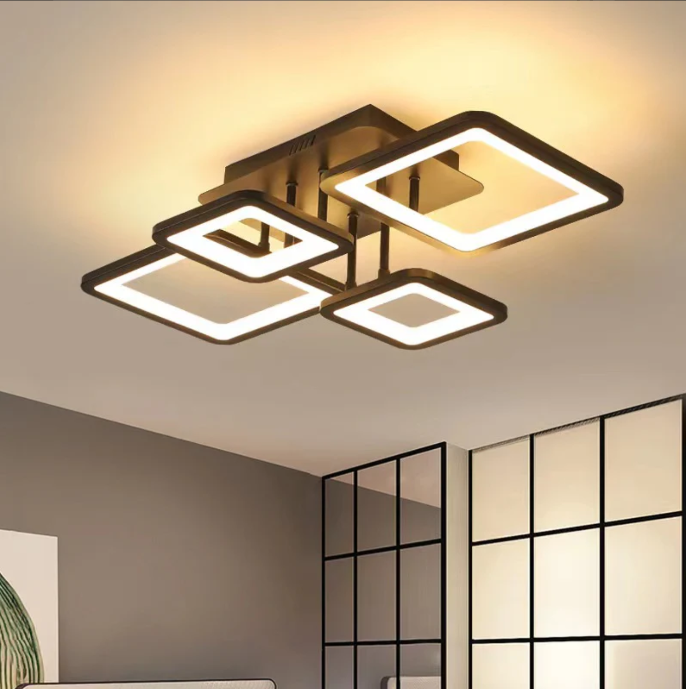 Lustra Led 2 + 2 Square Brown Telecomanda Echivalent 500W Lighting Fixtures