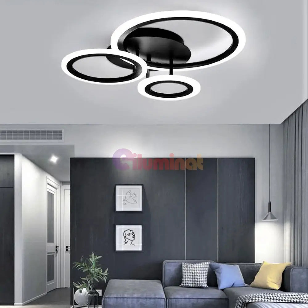 Lustra Led 3 Black Circle Echivalent 300W Telecomanda Lighting Fixtures