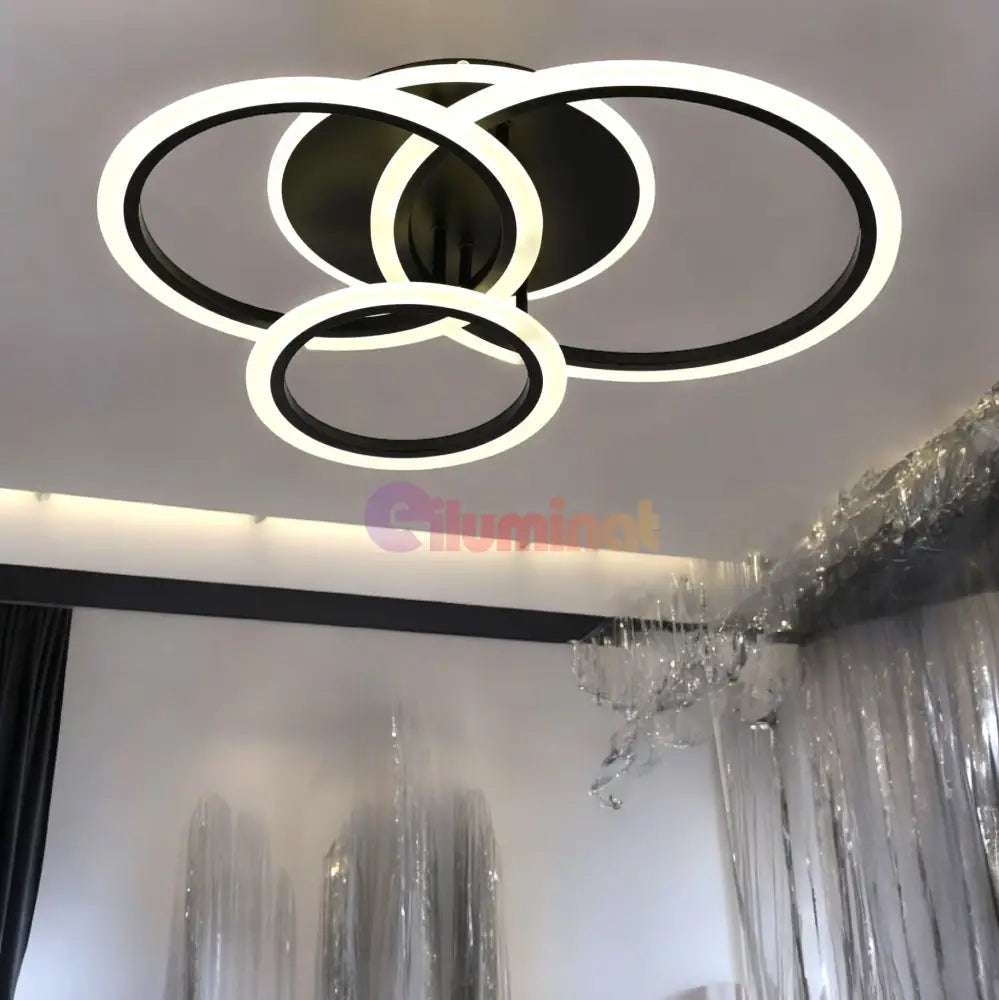 Lustra Led 118W 3 Black Rings Echivalent 500W Telecomanda Lighting Fixtures