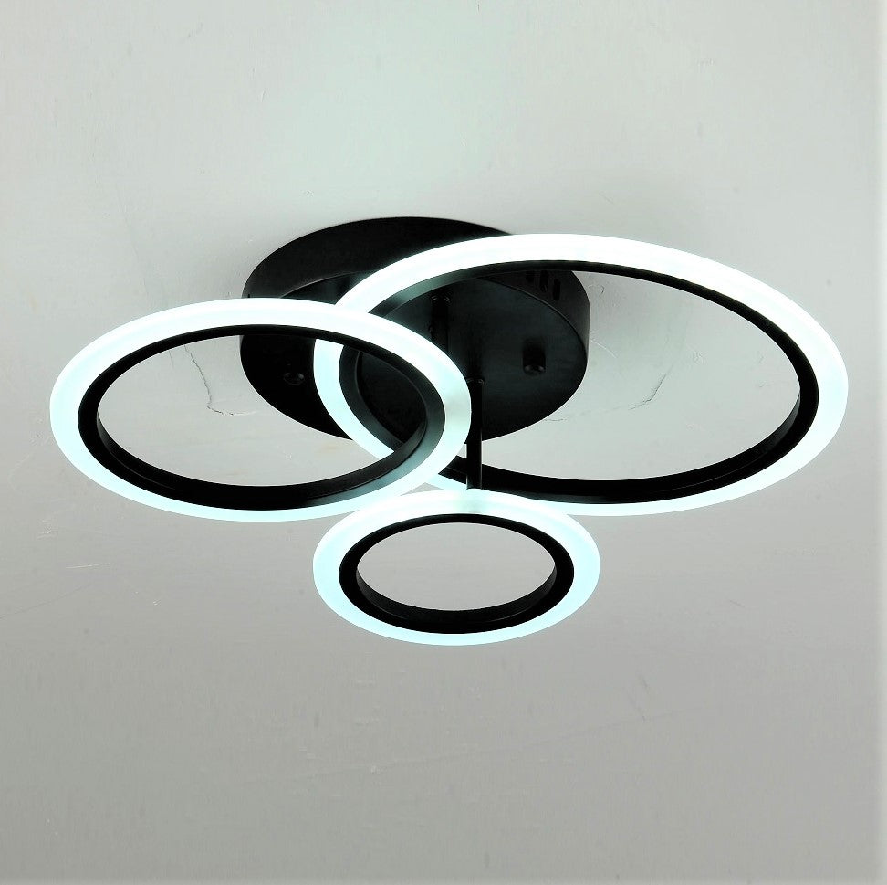 Lustra Led 3 Black Circle Echivalent 300W Telecomanda Lighting Fixtures