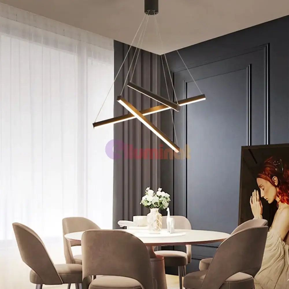 Lustra LED 3 Geometric BLACK LINES Suspendata Echivalent 400W NEAGRA / 60CM / SUSPENDATE Lighting Fixtures