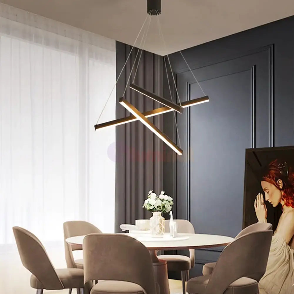 Lustra LED 3 Geometric BLACK LINES Suspendata Echivalent 400W NEAGRA / 60CM / SUSPENDATE Lighting Fixtures