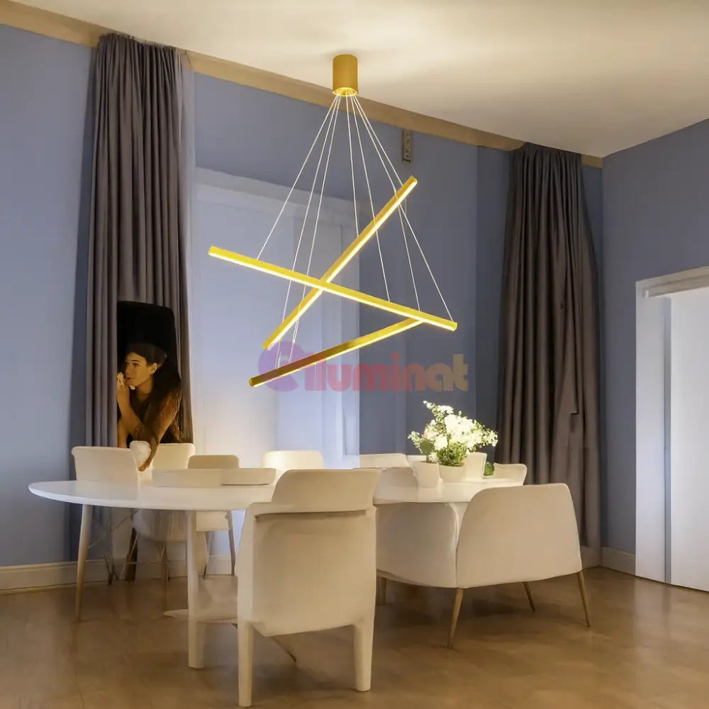 Lustra LED 3 Geometric GOLD LINES Suspendata Echivalent 400W AURIE / 60CM / SUSPENDATE Lighting Fixtures