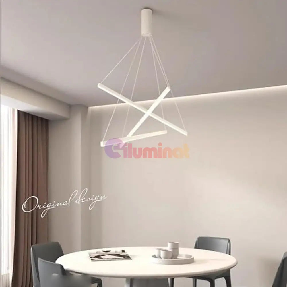 Lustra LED 3 Geometric WHITE LINES Suspendata Echivalent 400W ALBA / 60CM / SUSPENDATE Lighting Fixtures