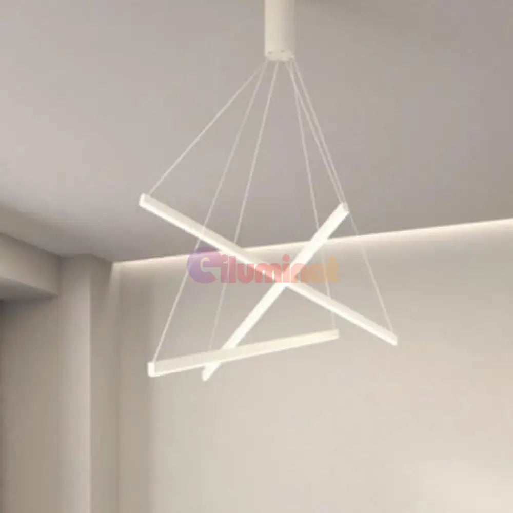 Lustra LED 3 Geometric WHITE LINES Suspendata Echivalent 400W ALBA / 60CM / SUSPENDATE Lighting Fixtures