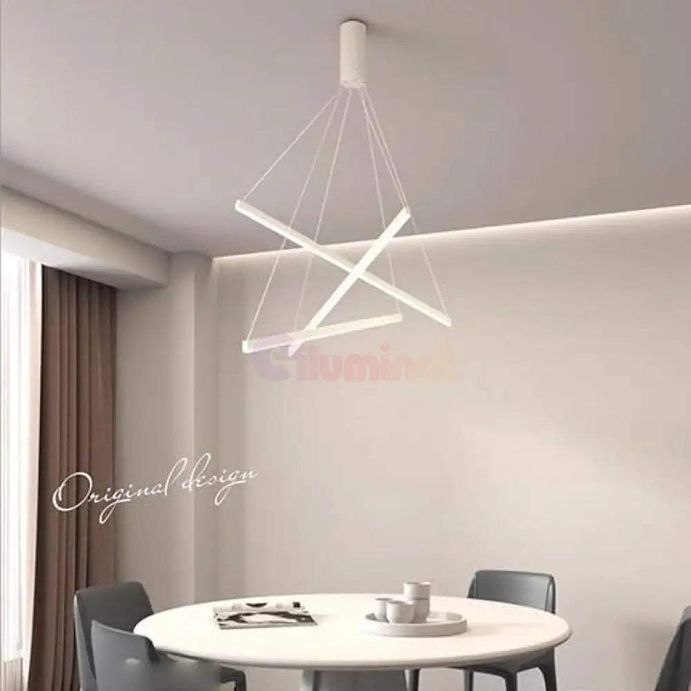 Lustra LED 3 Geometric WHITE LINES Suspendata Echivalent 400W ALBA / 60CM / SUSPENDATE Lighting Fixtures