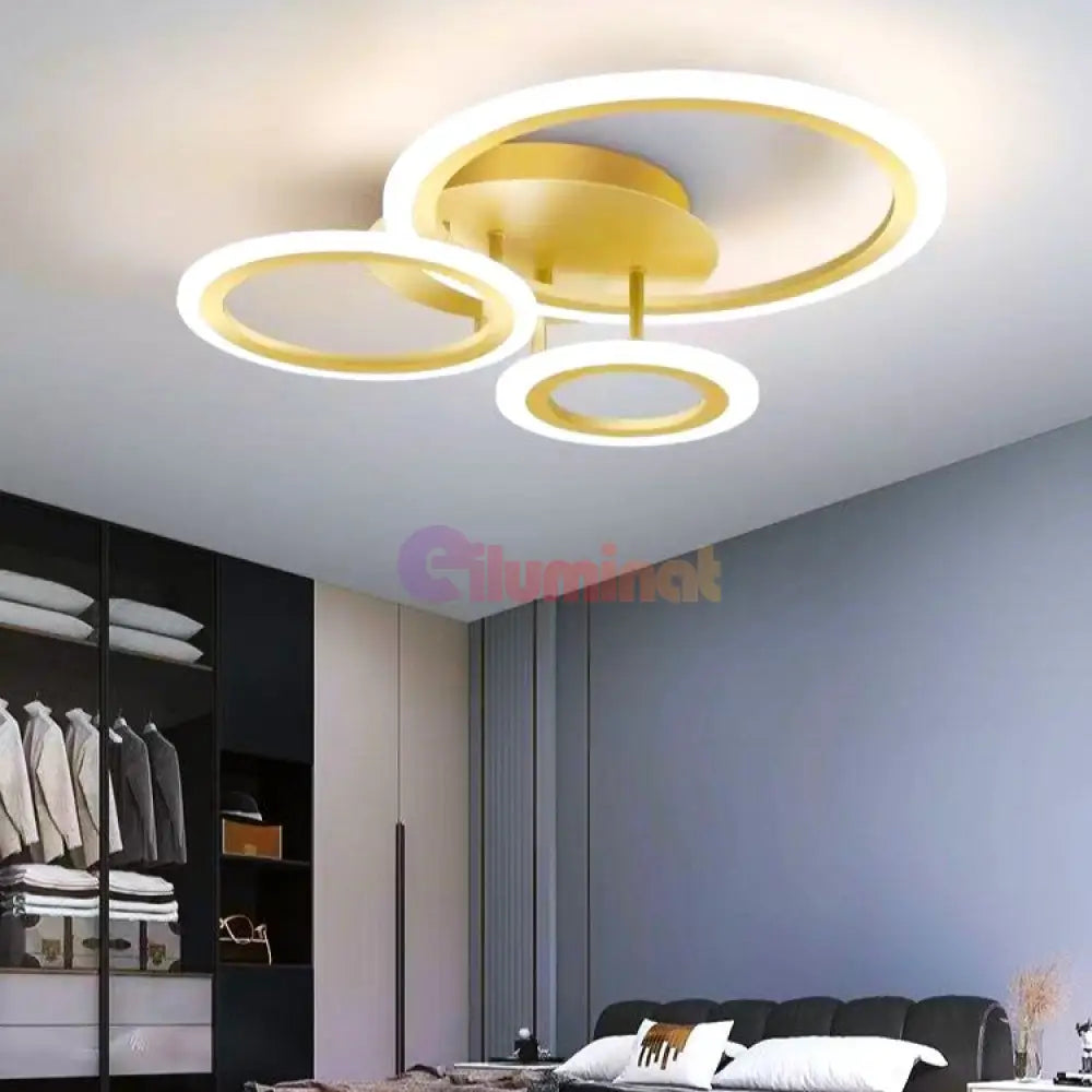 Lustra Led 76W 3 Gold Circle Echivalent 300W Telecomanda Lighting Fixtures