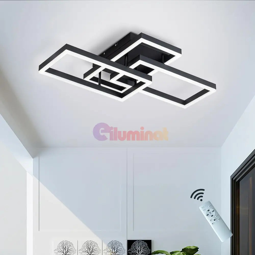 Lustra Led 3 Rectangular Shape Black Echivalent 300W Telecomanda Lighting Fixtures