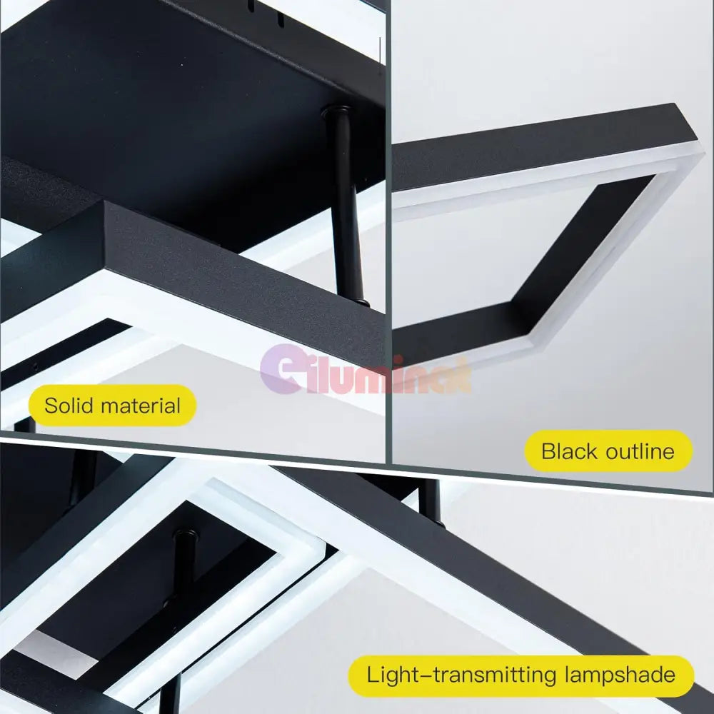 Lustra Led 3 Rectangular Shape Black Echivalent 300W Telecomanda Lighting Fixtures