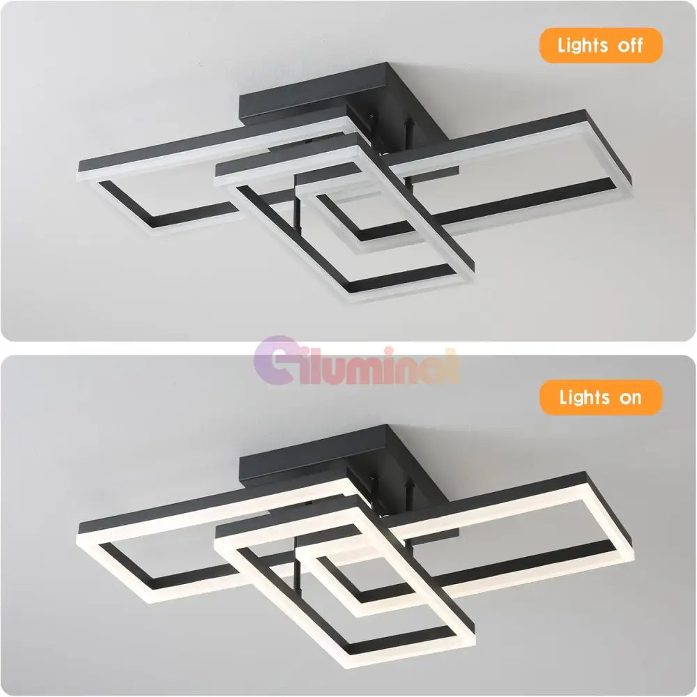 Lustra Led 3 Rectangular Shape Black Echivalent 300W Telecomanda Lighting Fixtures