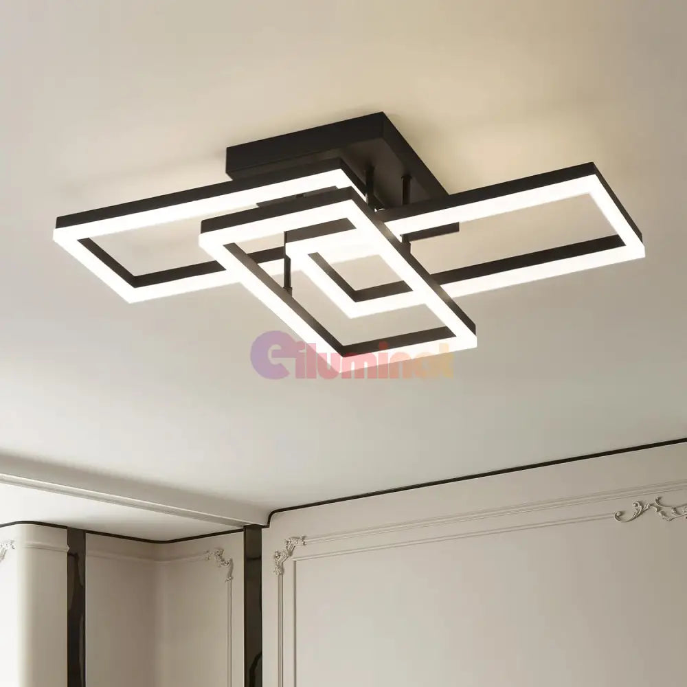 Lustra Led 3 Rectangular Shape Black Echivalent 300W Telecomanda Lighting Fixtures